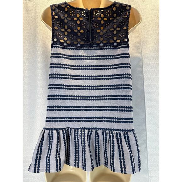 Free People Sleeveless Navy Lace & Stripe Print Zip Back Top women sz S - Picture 4 of 8